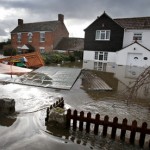 Flooded houses on Somerset Levels